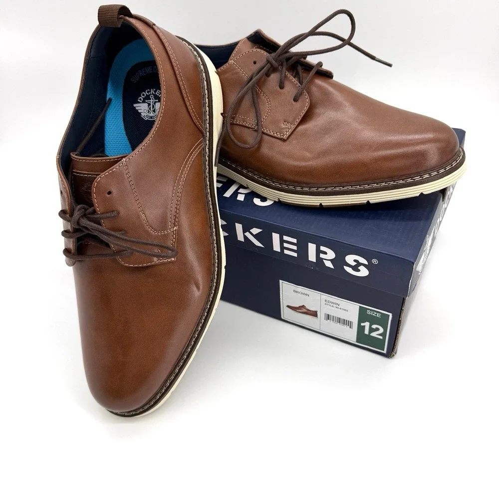NEW Dockers Edwin Oxford Shoes Mens 12 Brown‎ Lace Up Comfort Sole New With Box